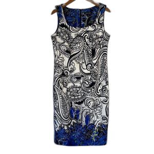 Dana Kay White &‎ Blue Maximal Paisley Print Shift/Sheath Office Dress Size 8